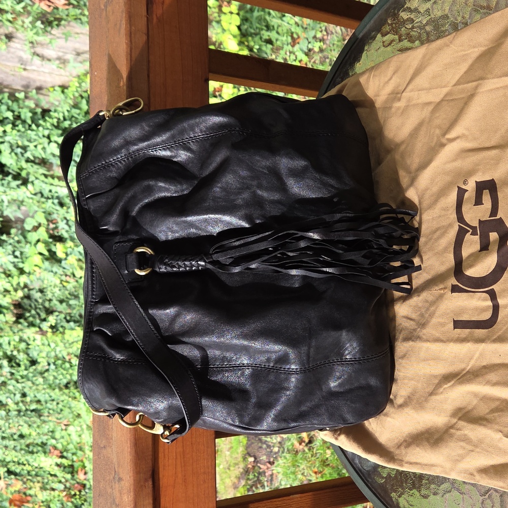 UGG  Black Leather Tassel Hobo